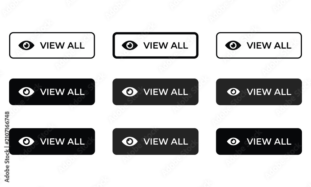 Fototapeta premium Set of Nine View All Button Designs for Web and App Interfaces