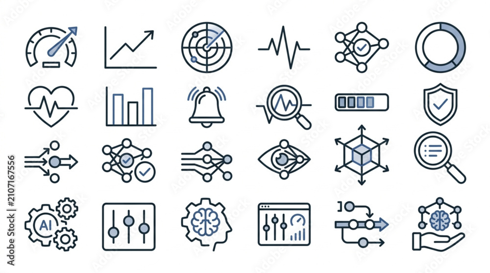 Fototapeta premium Collection of modern technology and data analysis icons.