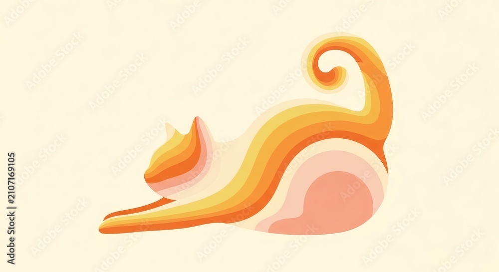Obraz premium Minimal abstract sleeping cat logo with flowing curves representing comfort, relaxation and premium pet branding