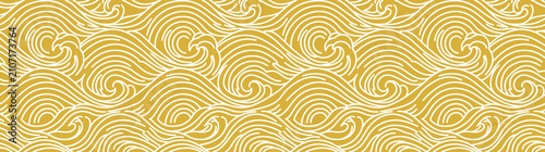 Bild auf Leinwand Japanese wave pattern in gold and white, traditional oriental sea ripples backgr