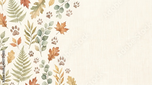 Botanical seamless pattern with leaves and flowers. Hand-drawn nature vector illustration for fabric, wallpaper, and branding.