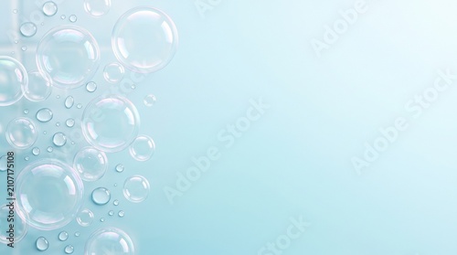 Soap bubbles floating on pastel gradient background. Soft translucent spheres for clean minimalist banners and digital designs.