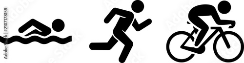 Fotografie Triathlon sports pictogram vector illustration featuring swimming, running, and