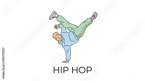 Фотография Breakdancer performs acrobatic move, simple illustration