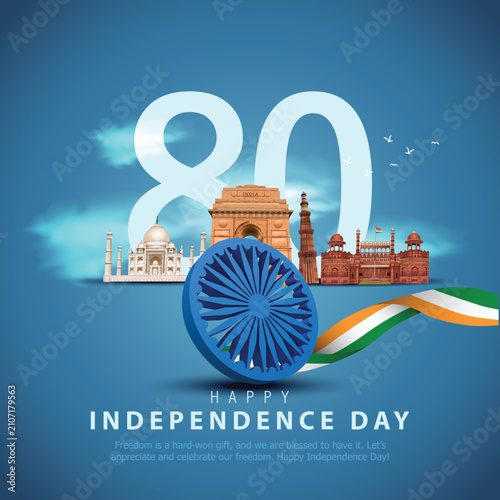 15th august happy independence day India 79 years logo greetings. abstract vector illustration design 2026.