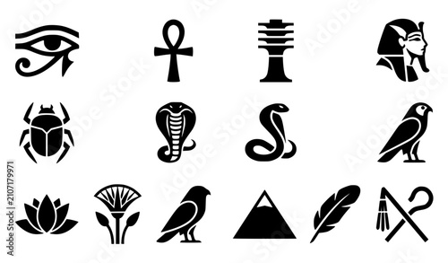 Quadro su tela Modern abstract generic Ancient Egyptian hieroglyph symbol vector clipart set wi