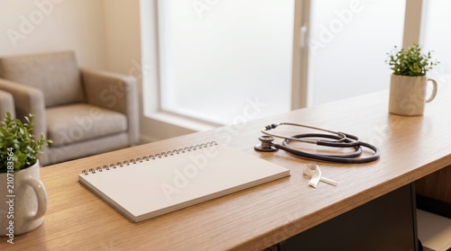 Medical Desk with Stethoscope and Notebook for World Lungs Day