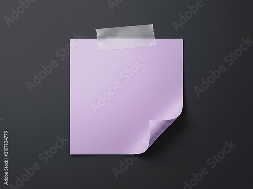 Purple square sticky note taped on a dark surface