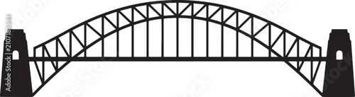 Foto Black silhouette of the sydney harbour bridge, iconic steel arch bridge structur