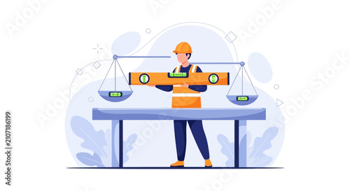 Construction Worker Balancing Project Success with Precision Tools on Scales