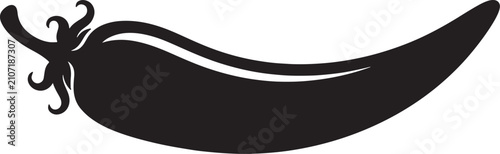Konstfotografi Black silhouette of a single chili pepper, of a spicy vegetable with stem and cu