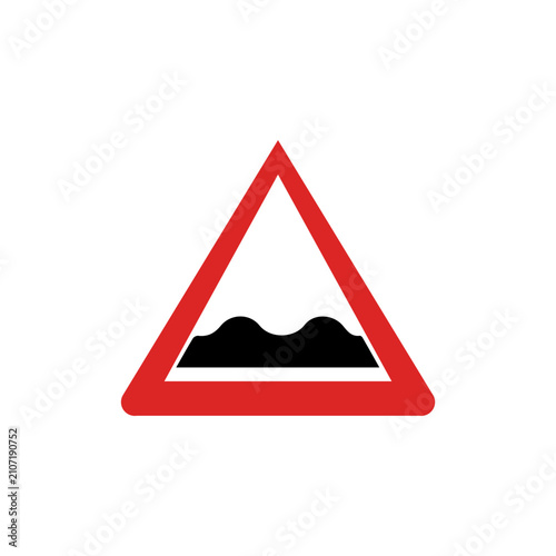 Photos Uneven road triangular warning traffic sign isolated on white background