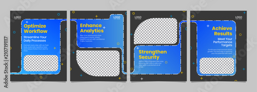 Cuadro en lienzo Modern Blue Curved Workflow Business Slide Carousel Template Pack, Editable AI f