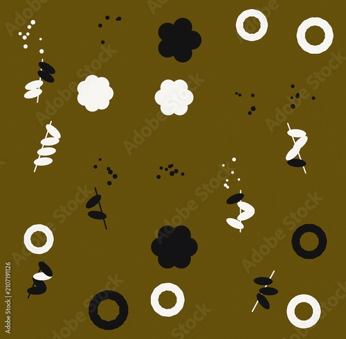 Abstract Minimalist Pattern Design Featuring Organic Shapes and Dots