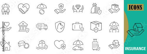 Comprehensive insurance protection vector icons. house icon set, car icon set, umbrella icon set