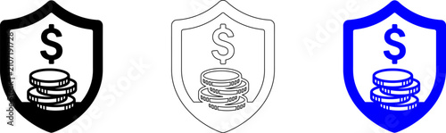 Photography Secure database storage icons with dollar sign and shield symbols in different s