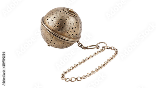 Obraz na płótnie Metallic round fine mesh tea strainer sifter chain isolated on transparent backg