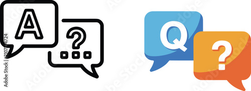 Fotografía Frequently asked questions faq speech bubble icon set featuring outline and colo