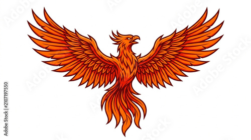 Foto Mythical Phoenix Bird Spreading Its Fiery Wings in Flight.