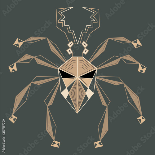 Stylized geometric beetle with antlers