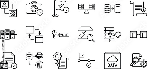 Database management server security thin line icon set vector illustration