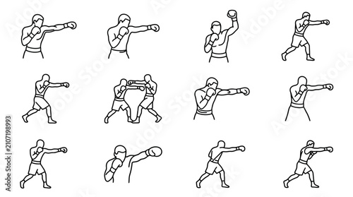 Canvastavla Boxing Silhouette Set: Fighter Poses, Punches, and Combat Action Icons