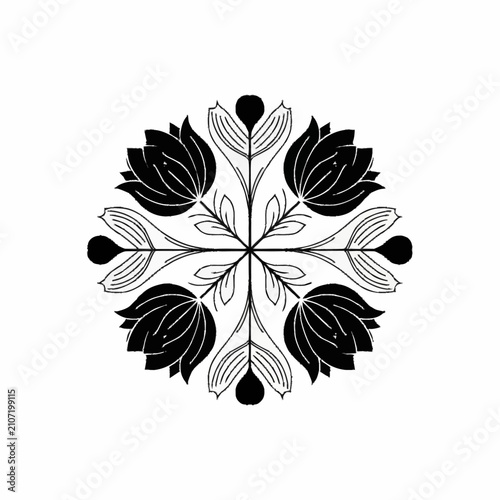 Картината върху платно Symmetrical Black and White Floral Mandala Design.