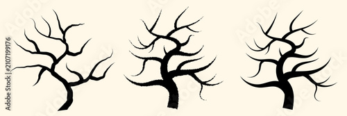 Bare Tree Silhouettes Set, Spooky Winter Branch Vector Illustrations | Art & Illustration