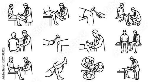 Foto Medical Checkup: Doctor Testing Reflexes with Reflex Hammer on Patient's Knee