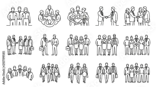 Diverse Business Teamwork and Collaboration Sketches - Group People Meeting