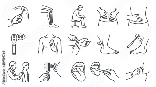 Photos Medical Examination Icons: Doctor's Clinical Diagnostic Tools and Procedures Set