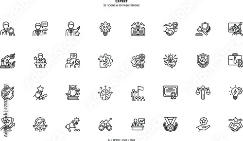 Quadro su tela Expert and professionalism line icon set quality specialist competency certifica