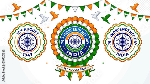 Schilderij op canvas Indian Independence Day celebration vector set, 79th Independence Day India badg