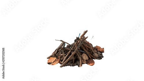 Tableau sur toile Small pile stack of dry wooden twigs brushwood isolated on transparent backgroun
