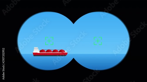 oil gas tanker sea shipping logistic binoculars view 2d animation motion graphics