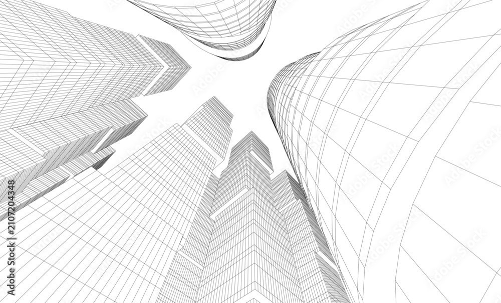Fototapeta premium Architectural buildings in the city. Vector 3d illustration