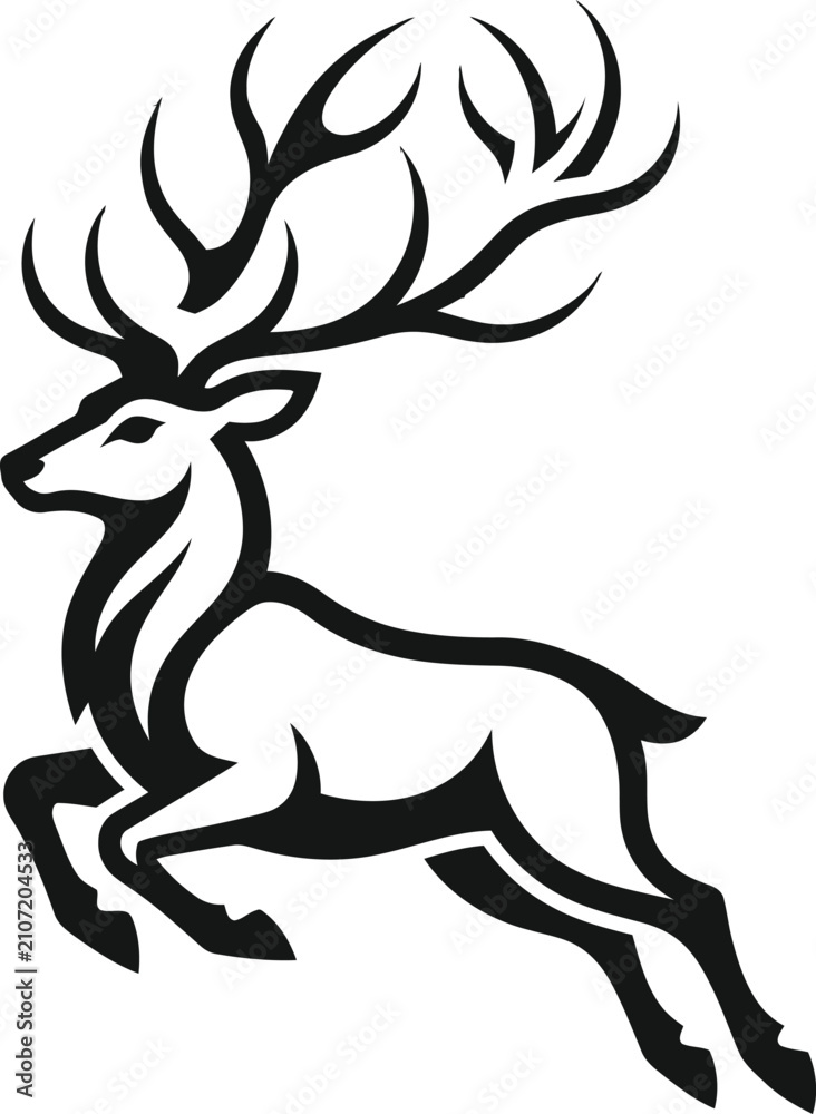 Fototapeta premium Deer Silhouette Icon with Antler Flames Style, Monochrome Tattoo Design for Fantasy, Sports, Logo, and Branding