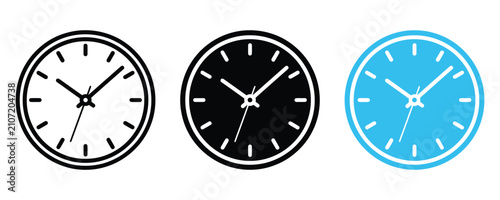 Fotografie Analog clock face icons set in three design variations with timepiece schedule d