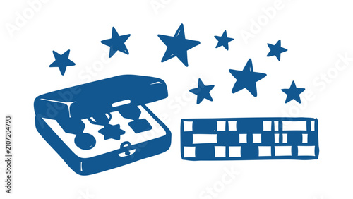 Obraz na plátně Blue hand-drawn vector illustration of an open military medal box with ribbon ba
