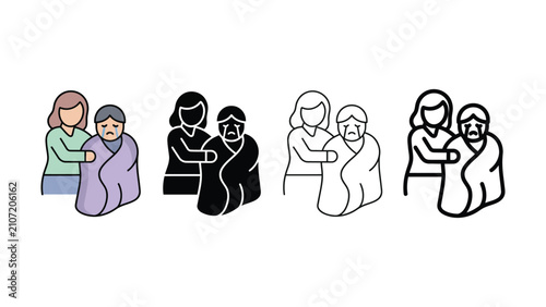 Photos Comforting a sad crying person with multiple illustration styles