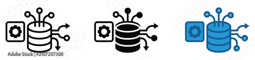 Data Processing Workflow Icons Featuring Database Integration, ETL Engineering, Server Management, and System Optimization Symbols