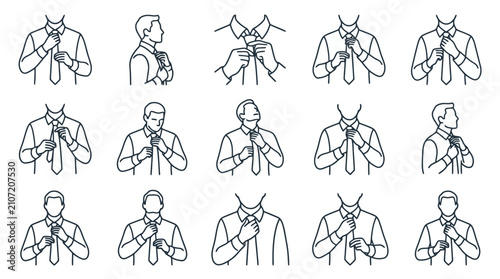 Canvastavla Man Tying Necktie Step-by-Step Guide, Business Attire Instructions Icons