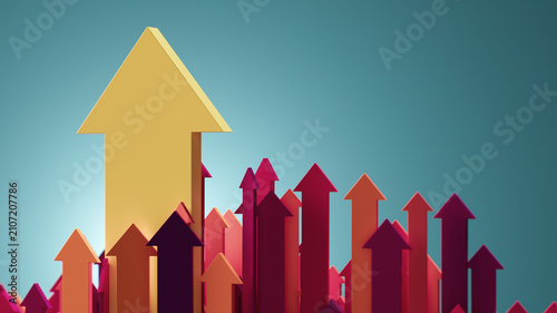 Golden Arrow Rising Above Red Arrows Symbolizing Business Growth, Success And Upward Progress