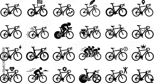 Quadro su tela Flat bicycle racing and road cycling silhouette icons set featuring racing bikes