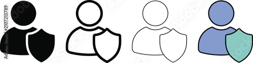 User Profile Shield Icon Collection for Account Security and Identity Protection in Solid, Outline and Modern Flat Styles