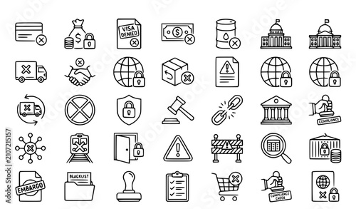 Canvastavla Modern Outline Icons for Economic Sanctions Trade Embargo and Compliance Restric