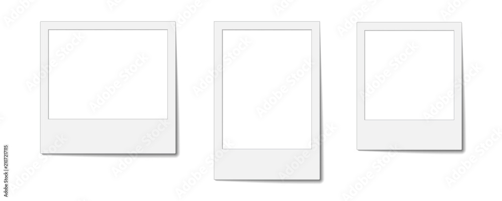 Naklejka premium PNG white blank instant photo frame portrait mockup set with realistic shadow on transparent background for picture album, camera, wedding, party, family, snapshot