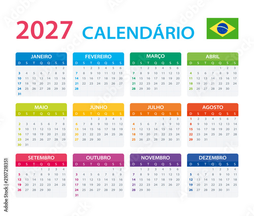 2027 Calendar Brazilian - vector illustration, Brazilian version.