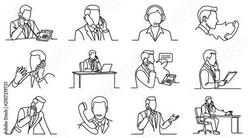 Foto Business People Talking on Phones: Continuous Line Art Collection