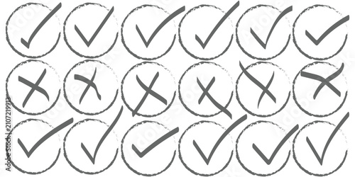 Foto Cross box x check mark checkbox v list vector draw hand drawn sketch doodle brus